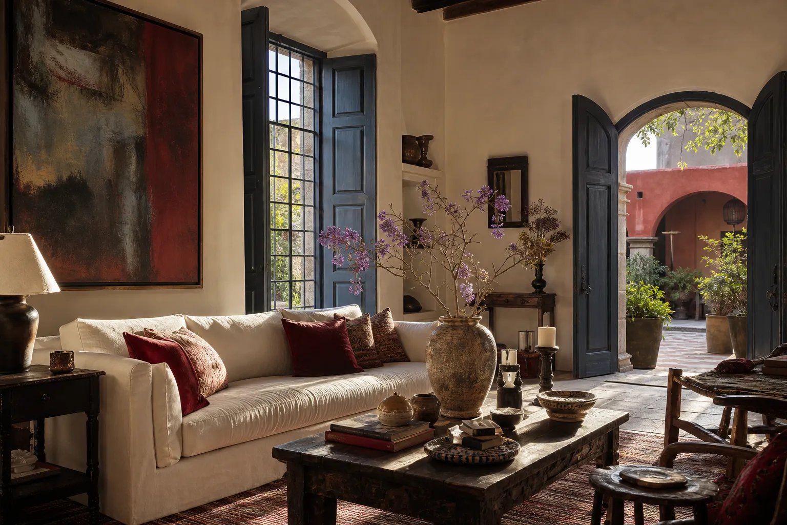 Sun-drenched living room of a restored colonial home in San Miguel de Allende